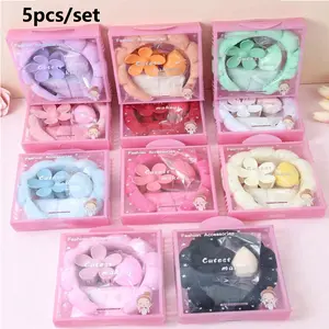 5-Piece Girl Sponge Spa Headband Wristband Set, Large Flower Hair Claw Clip Gift Box, Elegant Hair Accessory Kit, Perfect for Parties and Daily Use