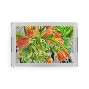 Acrylic Serving Tray — Orange Tulips Floral Art Decorative Tray