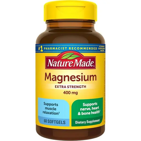 Nature Made Magnesium Oxide 400 mg Softgels, Extra Strength Magnesium Supplements for Men and Women, Support for Muscle, Nerve, Bone and Heart, 60 Day Supply