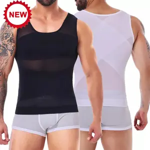 CATTIBOR 1/2 Pack Men Solid Compression Vest Shapewear,Men Mesh Sport Vest Body Shaper Tank Top,Men Shaping Shirts Mesh Sleeveless Shirts For Running Gym Fitness Tank Tops Underwear Menswear Underwear,Boys Underwear