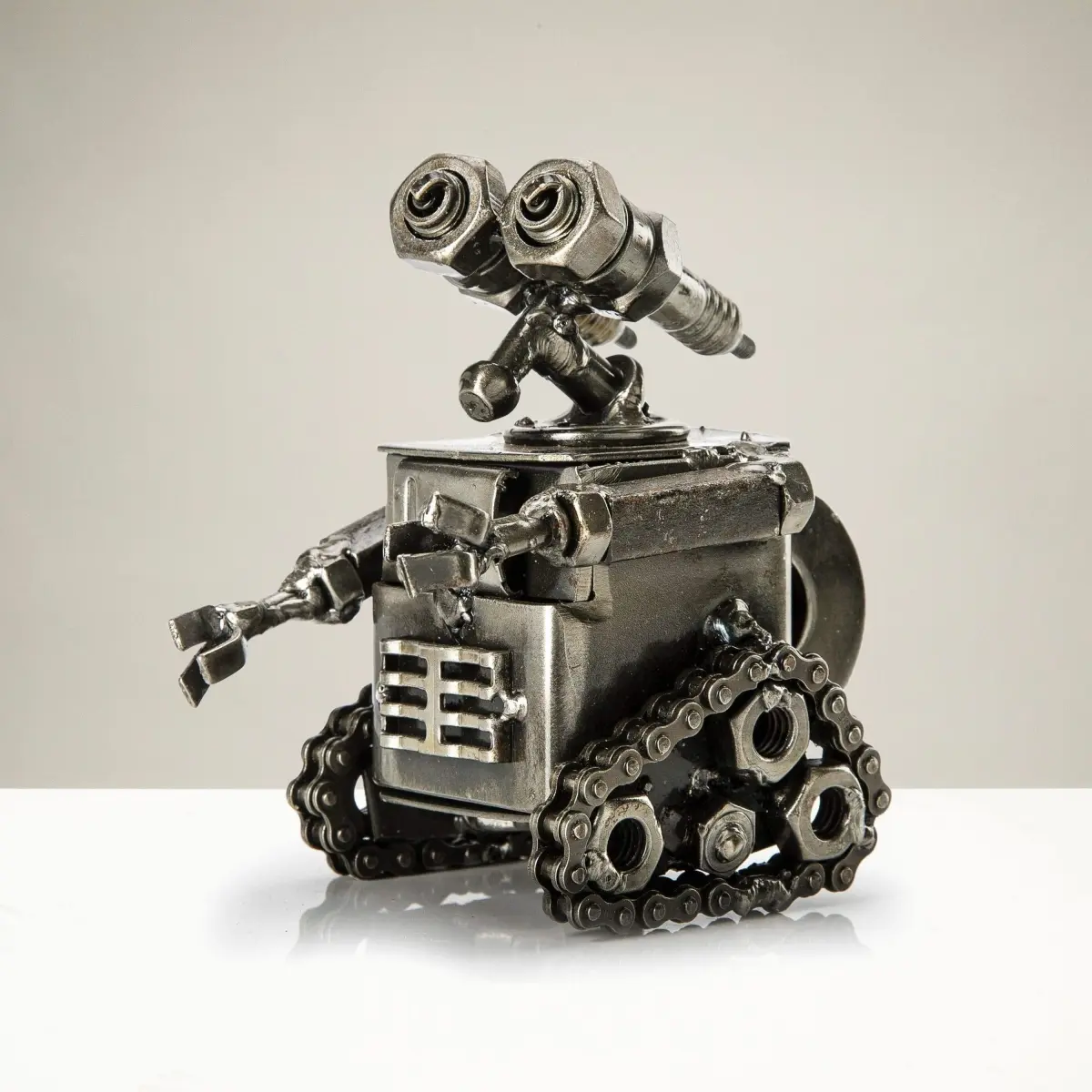 212 MAIN 4 in. Whimsical Scrap Metal Sculpture - Hand-Crafted Wall-E Inspired Recycled Artwork, Collectible Home Decor, Gift Item (8 in. Size Option Available)