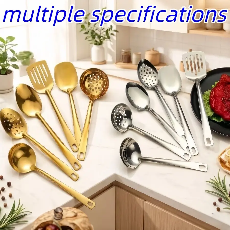 Stainless Steel Kitchen Cooking Utensils Set, Food Grade Spatula Ladle, Rust & Heat Resistant, Dishwasher Safe, Portable Kitchenware, Handy Set Utensils, Premium Gift Set, Utensils Included