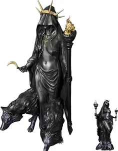 Hekate Niktipolos, The Witch of The Night, Underworld Hekate Phōsphoros Light-Bringer or Morning Star Statue, Hecate Greek Goddess with Hounds of Magic Resin Sculpture，Altar Decoration， Halloween Witch Statue Ornaments Doll Figurines Fluid Metal Design