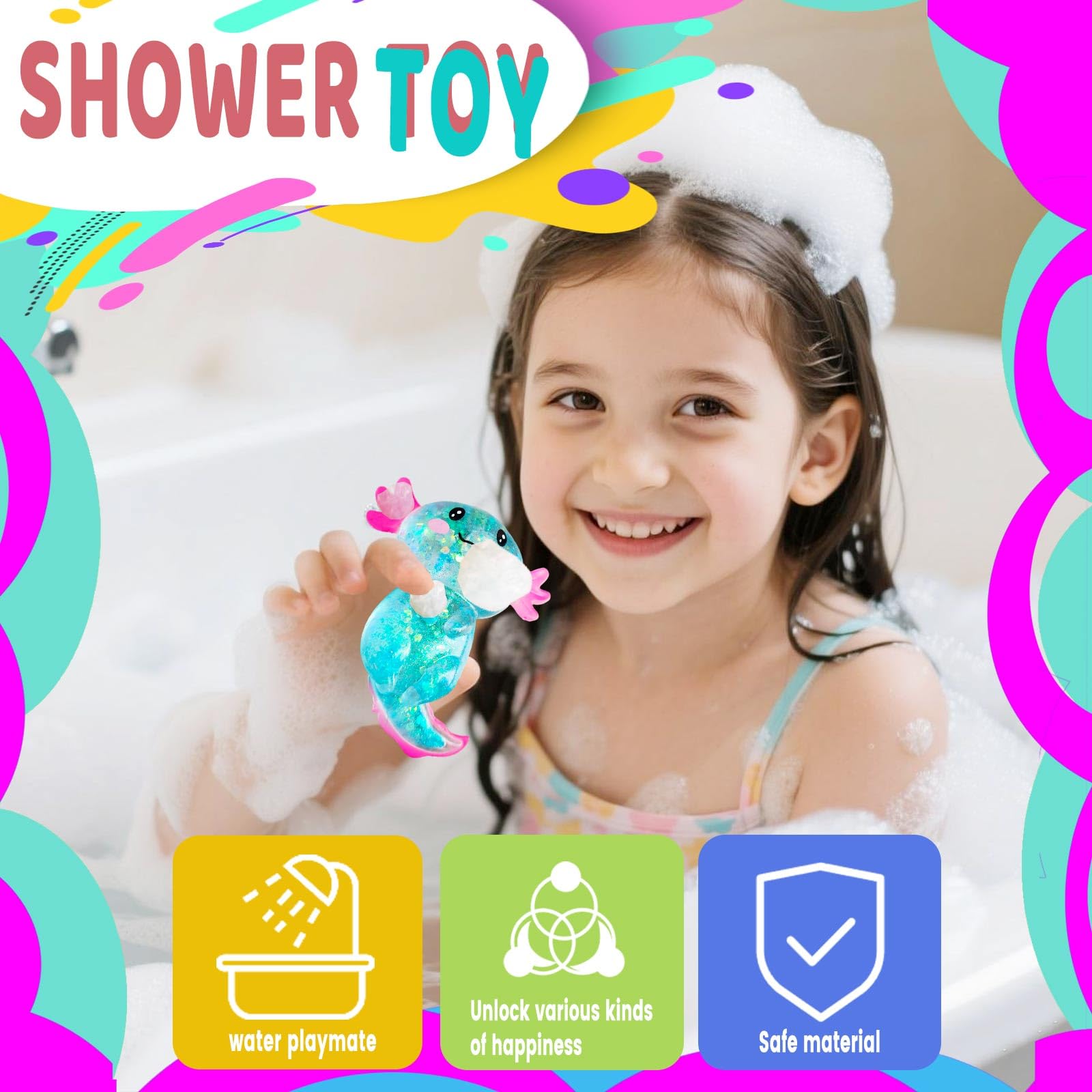 2026 New Axolotl Squishy Toy, Medium Squishy Axolotl Squeeze Toy, Soft Slow Rising Stress Relief Toy, Sensory Fidget Toys Squishy for Anxiety for Kids Youth Adults