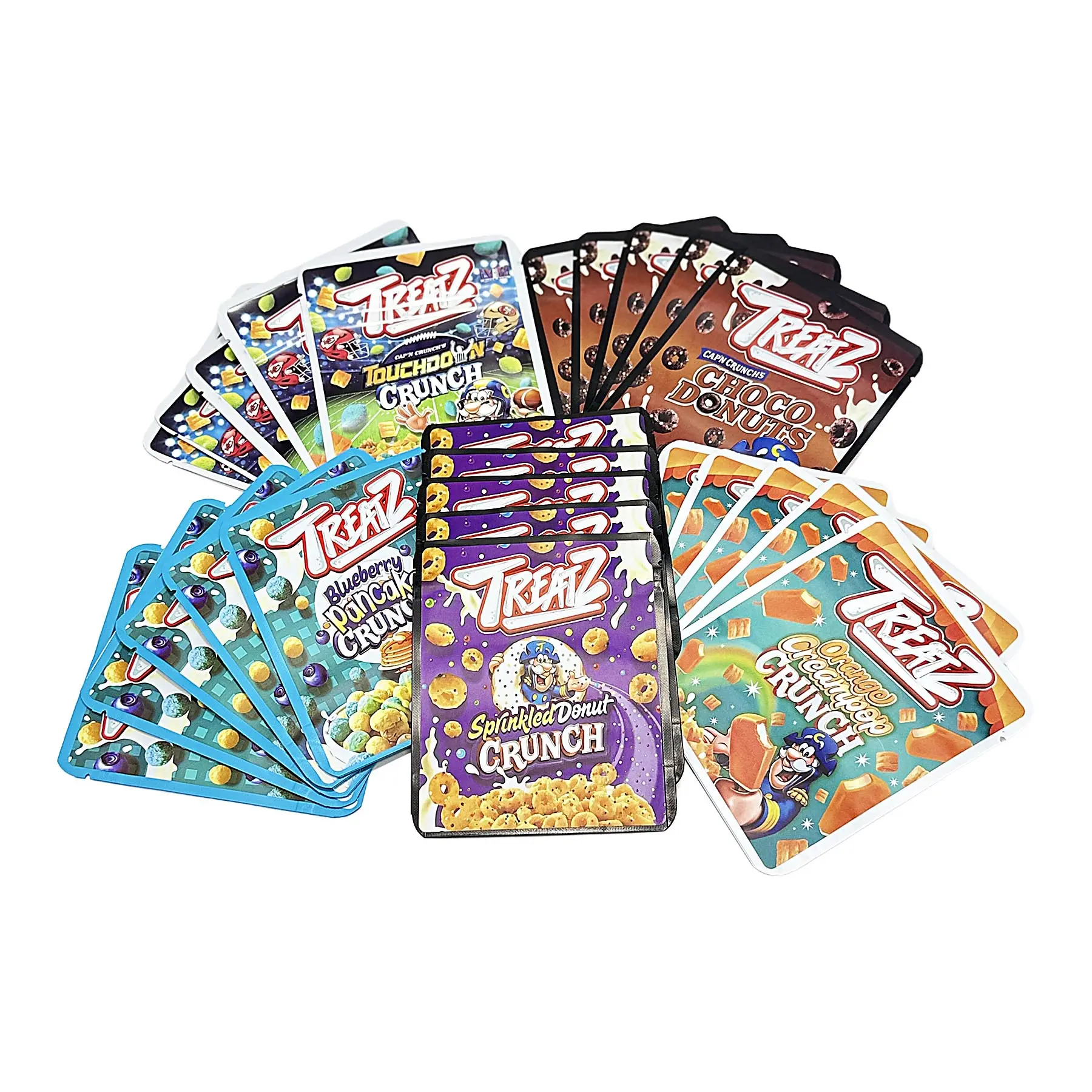 25-Pack 3.5g Thick Sticker Mylar Bags – Premium Resealable Packaging – Crunchy Snack Design Collection