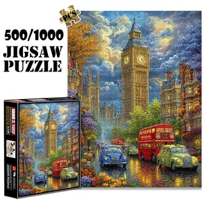 500/1000 Piece Puzzle For Adults Retro London Scene with Clock Tower and Double Deckers Paper Puzzle DIY Creative Game, Challenging Brain Decoration, Christmas and New Year Gifts