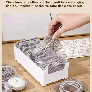 Cable management box 1 set, consisting of 7 small flip-top boxes and 1 large box, is used for efficient management of desktop charging cables. It is made of PP material and provides a tidy and worry-free usage experience.