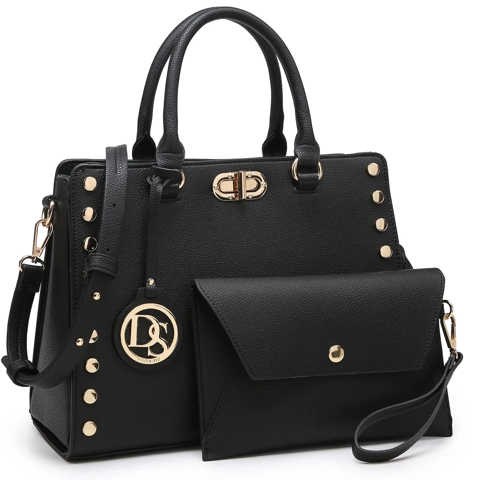 Women's plain affordable Handbag Flap-over Belt Casual Shoulder bag Top black Handle college small simply Tote bag Satchel Purse Work bag matching wallet trendy shoulder outdoorfun
