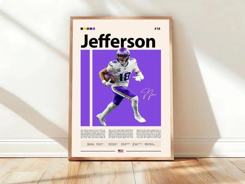 Justin Jefferson Poster, Sports Poster, Football Poster Unframed