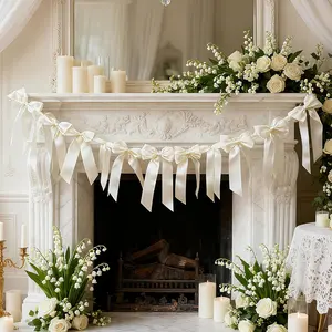 2 count Creamy White Bow Banner Decorations for Women Girls Birthday  Party Backdrop