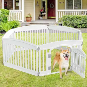 Dog Playpen, 6-Panel 24" Pet Playpen with Door, Puppy Playpen, Indoor/Outdoor Dog Pen, 84 x 84 x 24, Foldable, Customizable, White Pet Playpen with Door, Dog Playpen For Medium and Large Dogs, Keep Pets Secure, Easy Assemble, Fold It Down, Easy Storing, C