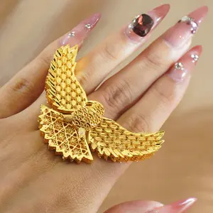 Dubai Style Eagle Ring African Unisex Jewelry Single Fashion Adjustable Size Copper Chunky Hypoallergenic Signet Ringsgold Open Wing