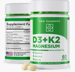Vitamin D3 K2 10,000 IU with Magnesium Glycinate 500mg - Bone Health, Immune Support, Energy & Mood - Non-GMO, Gluten-Free, Sugar-Free Softgels for Women & Men (60 softgels)