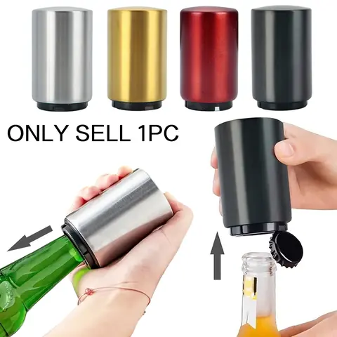 Stainless Steel Beer Opener, Water Bottle Opener, 1 Count Automatic Pop-Out Top Opener, Magnetic Attachment Bottle Opener, Travel Accessories, Bar Utensils for Home Picnic Camping, Bottle Cap Opener