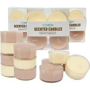 12 Pack Scented Tealight Candles, Bee Wax & Soy Wax Blended Tea Light Candle, Cream White & Light Brown, White Tea Scented, Mini Candles in Clear Acrylic Cups for Home & Candle Party