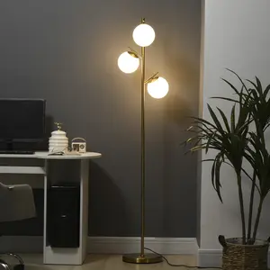 3-Light Gold Tree Floor Lamp with Globe Lampshades, 10.75"x10.75"x66.5" Modern Home Decor Lighting for Living Room