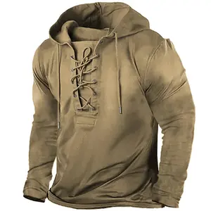 Vintage Tough Guy Lace-Up Hooded Sweatshirt for Casual & Fitness