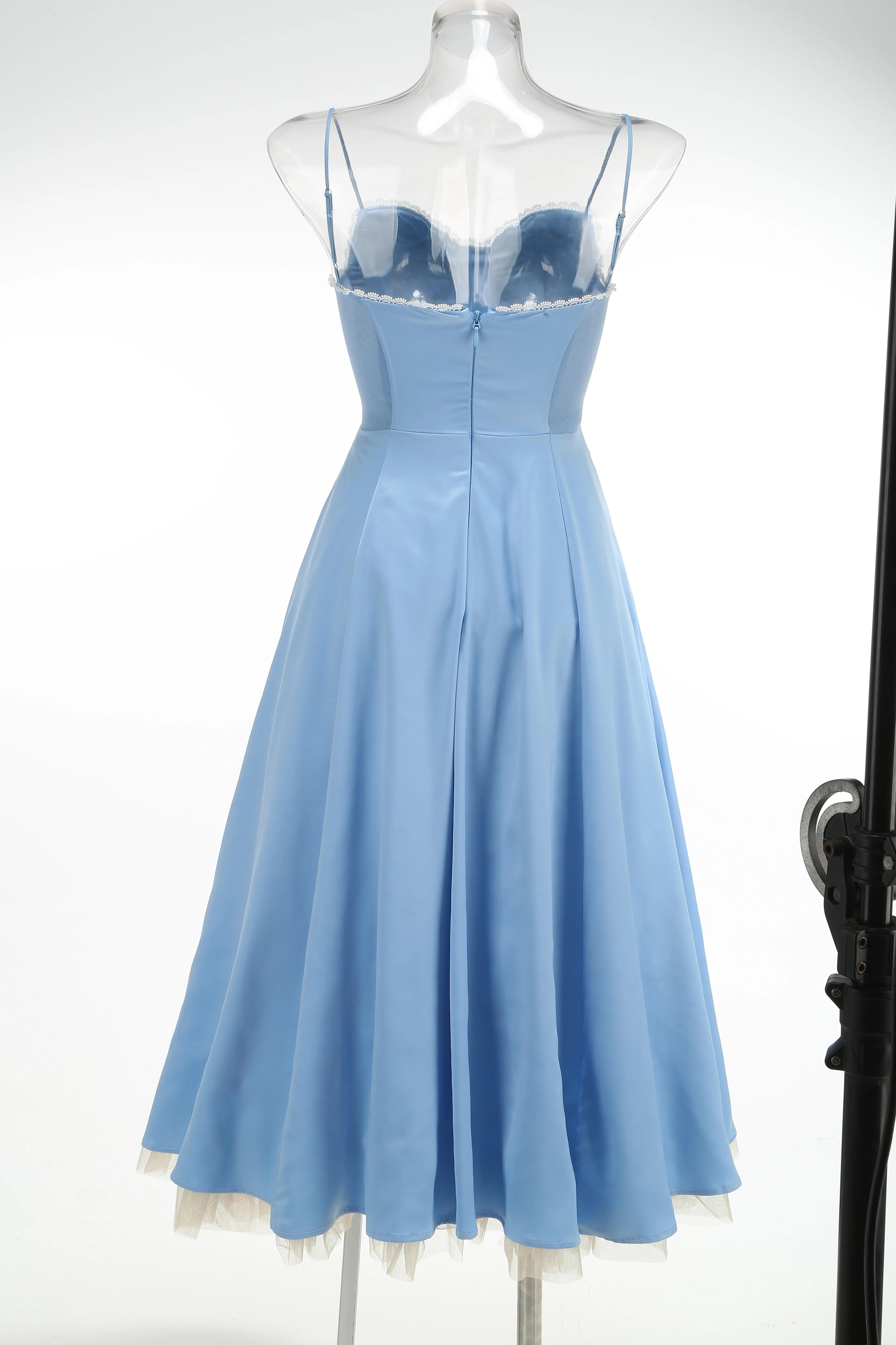 LYD Women's Corset Spaghetti Strap Bustier Midi Dress - Vintage Basic Elegant Satin Flowy Pleated H