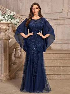 Miusol 24438A Women's Lace Tulle Sparkly Sequin Formal Evening Mermaid Hem Maxi Dress