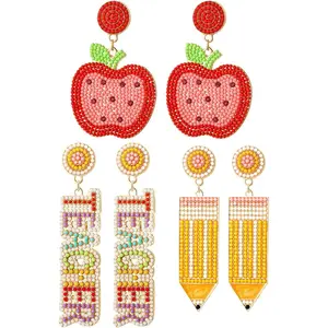 Teacher Earrings for Women Rhinestone Beaded Dangle Drop Pencil FRIYAY Earrings Colorful Teacher Appreciation Earrings  To School  Set