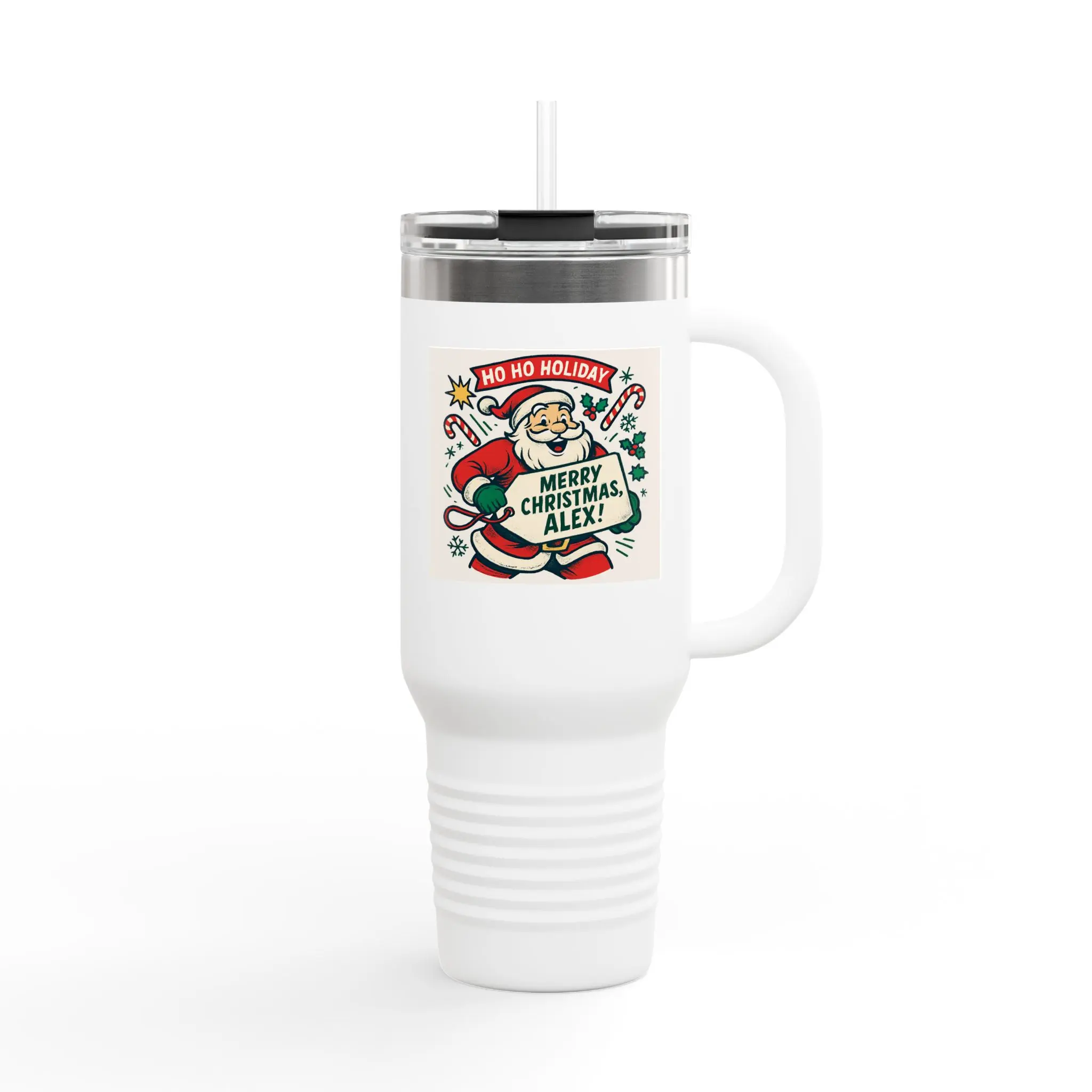 Festive Insulated Travel Mug, Holiday Gift, Personalized Travel Cup, 40oz Mug for Coffee, Christmas Travel Mug, BPA-Free Mug