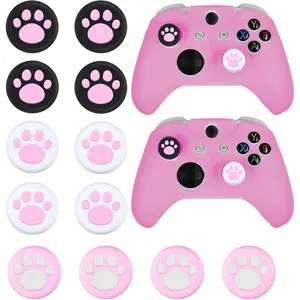 14 Pcs Controller Skins Anti-Slip Accessories Set Silicone Cover Protector Case Compatible with Xbox One/S/X Controller Wireless/Wired Gamepad Joystick with 12 Cat Paw Thumb Grips (Pink)