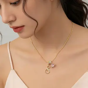PolarEve 18K Gold Plated 3-Layer Initial A-Z Letter Pendant Necklace Snake Chain Choker Pink Heart Zircon Adjustable Length Jewelry for Women Girls Birthday Anniversary Gifts