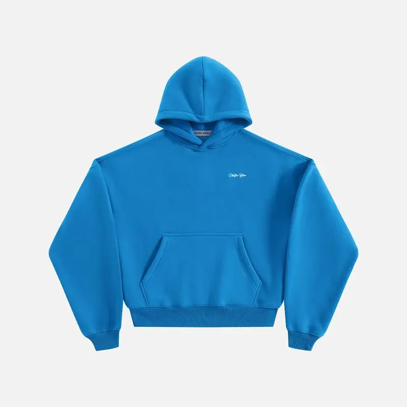 Aelfric Eden Men's Vintage Cotton Script Baggy Cropped Hoodie - Vintage Clothing, Classic Hooded Design, Ribbed Cuffs, Ribbed Hem, Kangaroo Pocket, Soft Fabric, Minimalist Unisex Streetwear Basic Top, Solid Plain, Script Logo