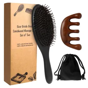 CARELAX Boar Bristle Hair Brush and Scalp Massager Set for Easy Hair Styling and Hair Growth for Women Men