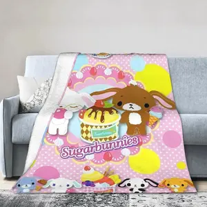 Cute Bunny Strawberry Sherpa Blanket Ultra Soft Pink Plush Flannel Cozy Warm Bedroom Couch Sofa Travel Throw Decor Decorative Throw Perfect Birthday Gift Christmas Gift for Kids Adults Viral Trending Kawaii Fruit Aesthetic Style
