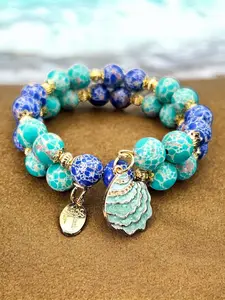 Beach Bracelet Jewelry Shell Charm Golden Wrap Bangle Stretch