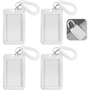 4 Pcs Photocard Holder, Transparent Photo Card Holder Keychain, ID Badge Holders, Bus Credit ID Bank Cards Holders Student Cards Photo Protector (Straight Edge White)