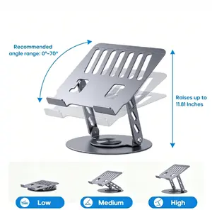 Adjustable Ergonomic Laptop Stand with 360° Swivel Base, Aluminum Laptop Riser, Height & Angle Adjustable, Foldable Laptop Holder for Desk, Office, Home, Fits MacBook, Dell, HP, All 10-17” Laptops
