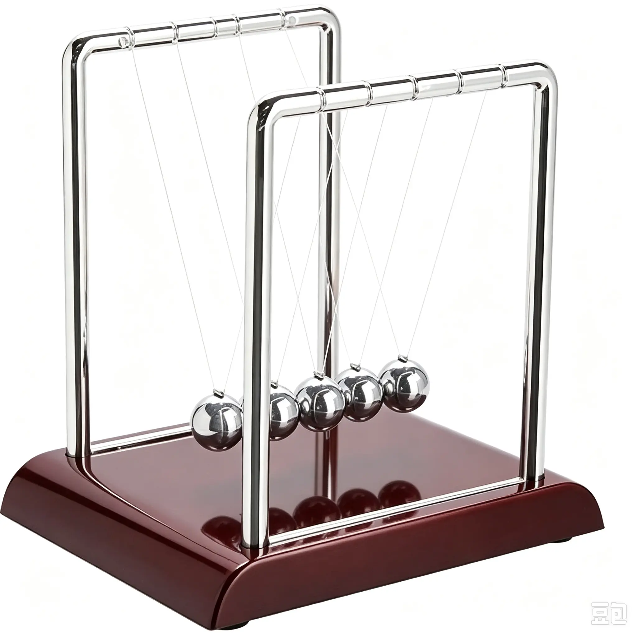 Silver Stainless Steel Newton's Cradle Pendulum (7x6x7in) - Lift and Release Balls Science Toy, Calming Stress Relief Fidget Toy, Modern Office Aesthetics Desk Decoration, Ideal Gift for Students (Above 12 Years), Physics Toy