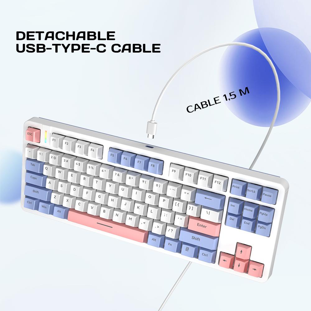 FURYCUBE G87 Side Erosion Glacier Orange Mechanical Creamy Keyboard - Noah Silver Switches, Single Mode White Backlight, Key Set, TKL Office Gaming keyboard with mute switch,Office,Silent,Wired