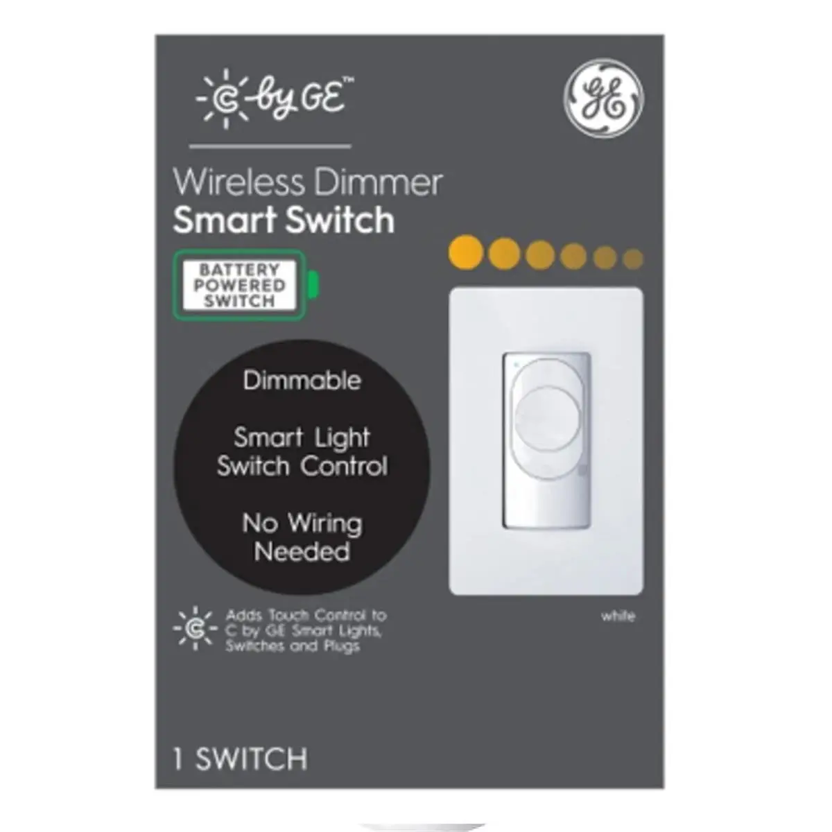 G E Lighting 264968 White Smart Control Wireless Dimmer Switch, Home Improvement Electrical Accessory for Adjusting Brightness, Adjust Brightness