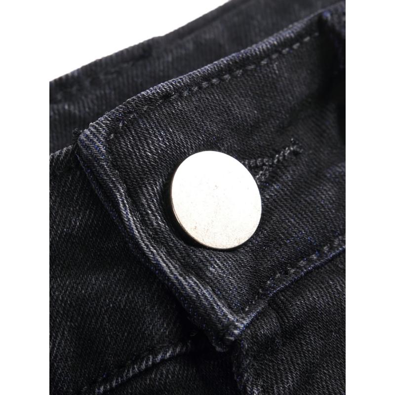 Men's Slim-Fit Ripped Black Jeans - Stretch Denim with Distressed Detail, Machine Washable