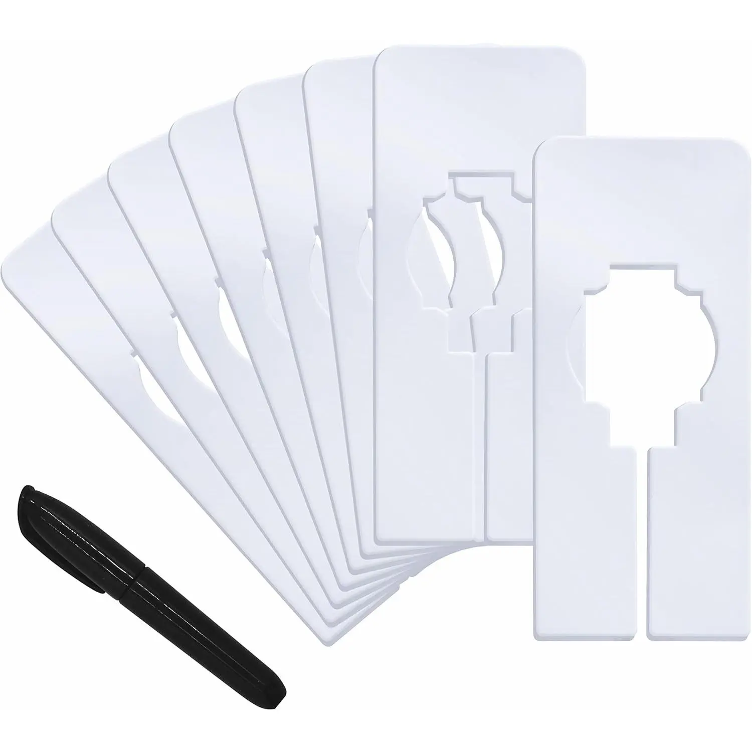 Solid White Rectangular Closet Dividers 8-Pack - Writable, Reusable, with Bonus Marker for Wardrobe Organization and Sorting, Closet Organization