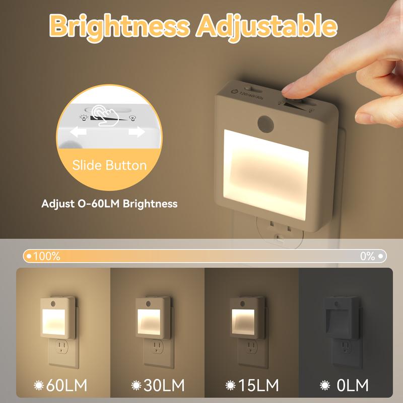 2Pack Motion Sensor Night Light,Motion Activated Night Light, Night Lights Plug into Wall Motion Sensor, 3000K Warm White, Adjustable Brightness, for Kids Adults Bathroom Bedroom