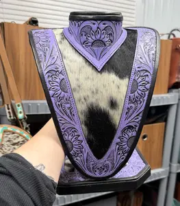Genuine hand tooled leather & cowhide necklace display