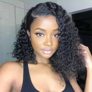 Elegant Short Bob Wigs for Women Jerry Curly 180% Density 8-16 Inch Brazilian Human Hair Lace Front Wigs Pre Plucked With Baby Hair Natural Color 13x4x0.5 Lace Frontal Wig Transparent Lace wigs Part for Black Women