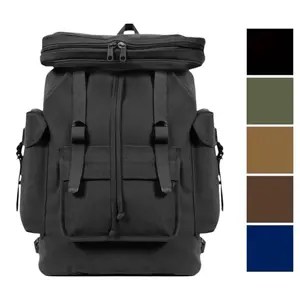 ROTHCO Canvas European Style Rucksack Heavyweight Unwashed Canvas 20" x 13" x 7.5" Multi-Pocket Design with Front Zipper & Side Pockets, Hiking Backpack, Camping Pack