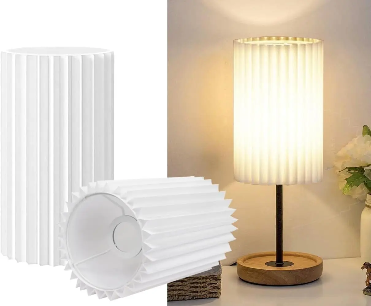 Set of 2 9.8"x6.1"x6.1" White Pleated Fabric Barrel Replacement Lamp Shades for Table Lamps Floor Lamps Bedside Lamps and Chandeliers