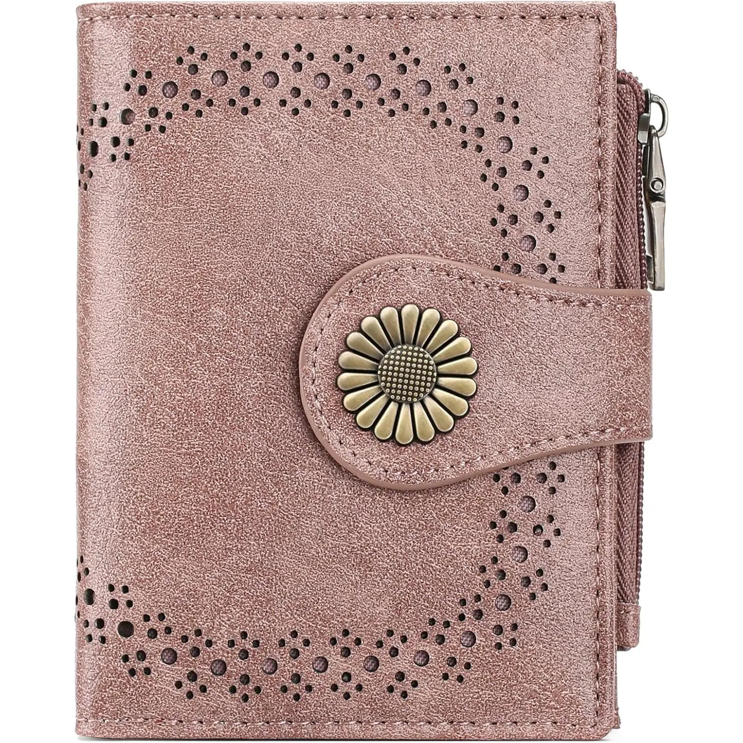 Women's Bifold Vegan Leather Wallet, Compact RFID Blocking Card Holder with Lightweight Slim Design and Zipper Coin Pocket, Slim Fit, Fine Stitching, Wallet Purse, Bifold/Trifold Wallet