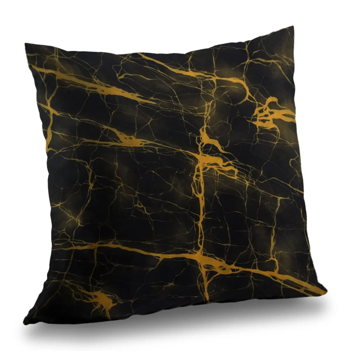 360 Stand 14x14 in. Contemporary Black & Gold Marble Print Throw Pillow with Included Home Decor Insert, Black & Gold Marble Texture, Living Room, Bedroom, Marble Pattern, Bedroom Decor