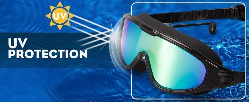 Unisex 2-Pack UV Swimming Goggles, Swimming Accessories for Adults with Anti-Fog, Leak-Proof, Wide View, Comfortable Fit, Waterproof Earplugs & Nose Clip, Suitable for Outdoor Water Sports
