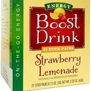 Strawberry Lemonade Energy Boost Drink - Sugar-Free, Low-Calorie with Green Tea Extract