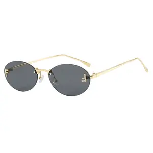 Oval Shape Women's Sunglasses Fashion Rimless Anti-reflective Trendy look Sun Glasses Holiday Travelling Female Sunglass