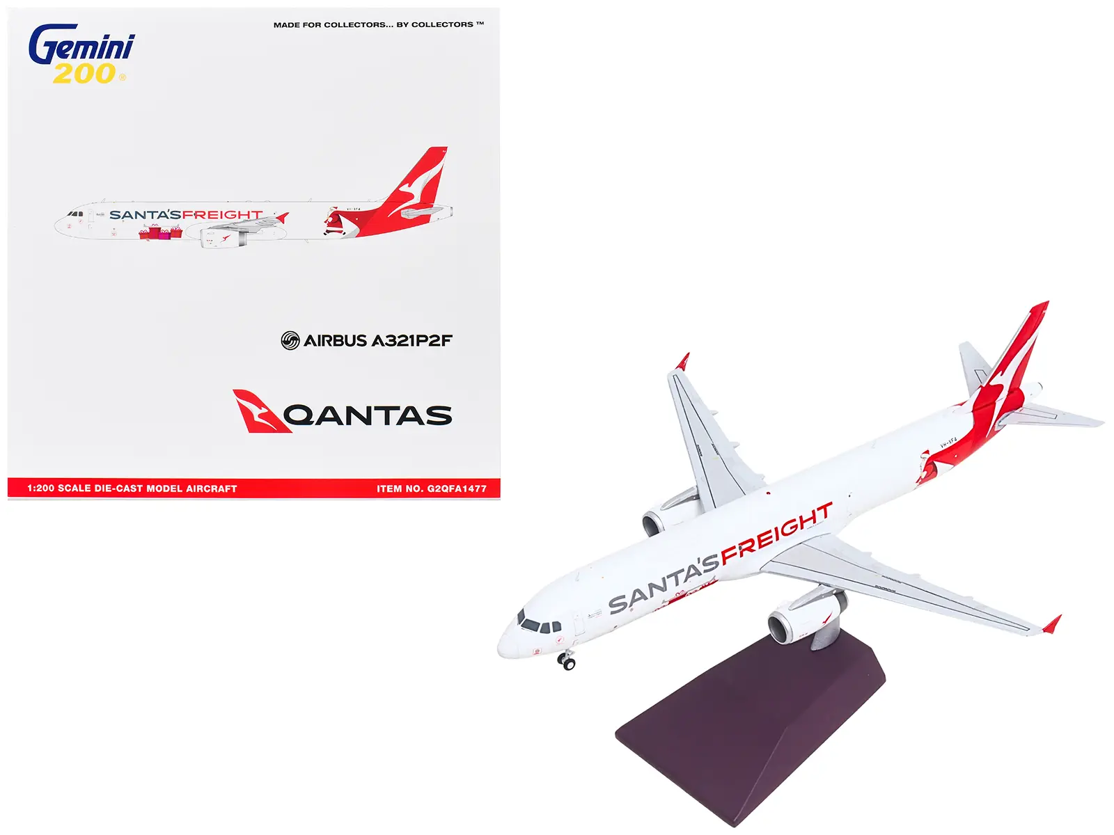 Airbus A321P2F Commercial Aircraft "Qantas Freight - Santa’s Freight" White w/Graphics and Red 1/200 Diecast Model by GeminiJets