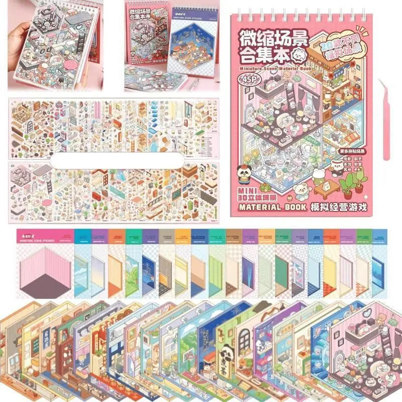 3D Sticker Scene Book,Sticker Therapy for Adults,Include 20 Beautiful House Isometric 3D Space DIY Scene Stickers Book, Creative & Cute Art Stickers for Girls